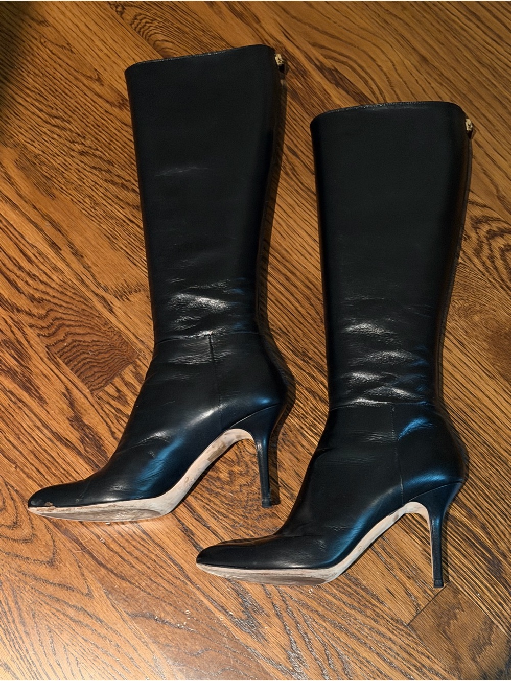 Jimmy Choo Black Leather Knee-High Stiletto Boots